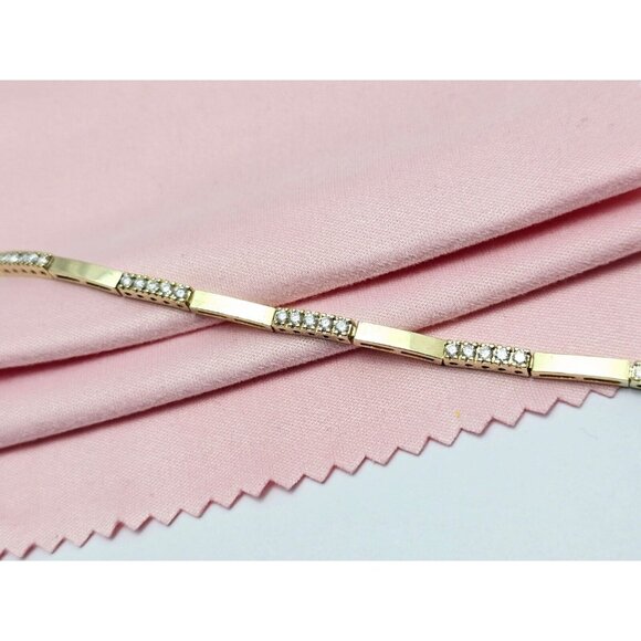 Unique 14K Karat Solid Yellow Gold Designer Diamond Tennis Link Bracelet 7.25" L - Picture 1 of 16